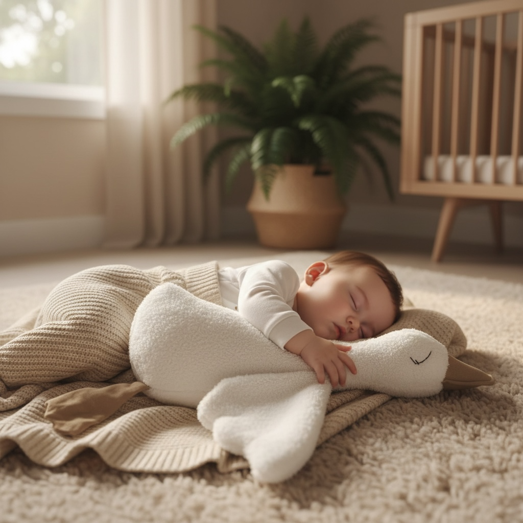baby sleeping with fleece waddles goose 