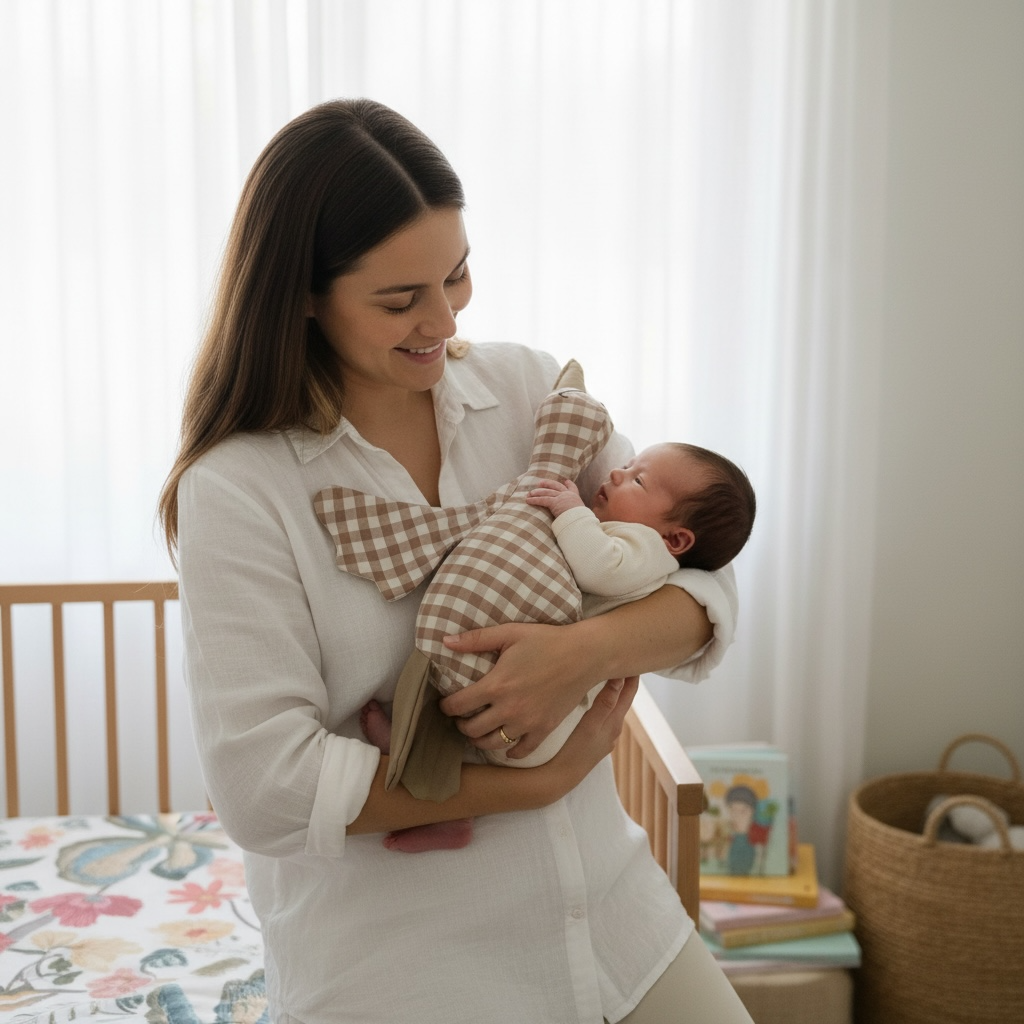 mother and baby with gingham waddles goose snuggle companion 