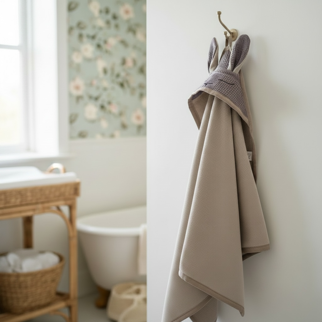 baby bath towel hanging on the wall 