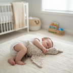 sleeping baby with a floral waddles the goose snuggle companion 
