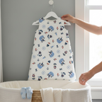 Cotton baby sleep sack hanging on hanger above crib nautical pattern winter baby sleeping bag