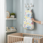 cotton baby sleep sack hanging on wall in nursery crib room warm winter baby sleepwear