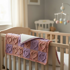 crochet heart baby blanket orange and purple handmade nursery crib blanket baby shower gift