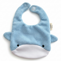 Light blue cotton towelling baby bib whale design absorbent feeding bib for newborn on white background