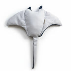Underside view of velvet manta ray plush toy soft stuffed ocean animal for babies and toddlers