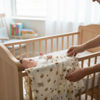 Muslin baby blanket with leopard print made from bamboo cotton, soft swaddle and receiving blanket for newborns.