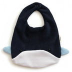 Navy blue cotton towelling baby bib absorbent feeding bib with snap closure on white background