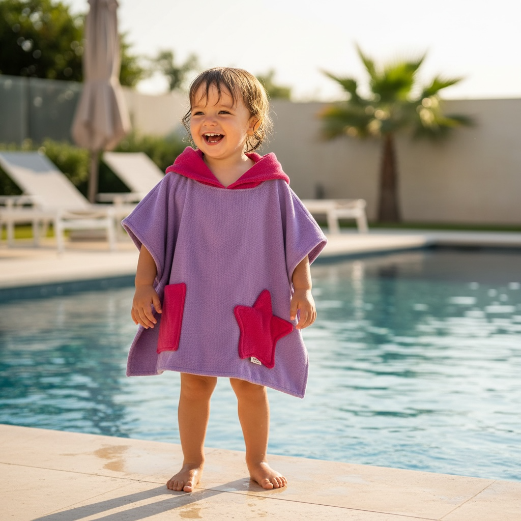 Toddler swim poncho hooded towel for kids ages 3–6